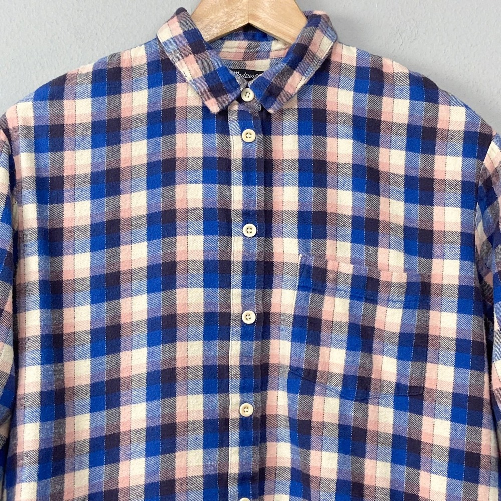 Madewell Flannel Sunday Shirt Size S Button Up Blue Pink Plaid Cabincore Western - Picture 4 of 15